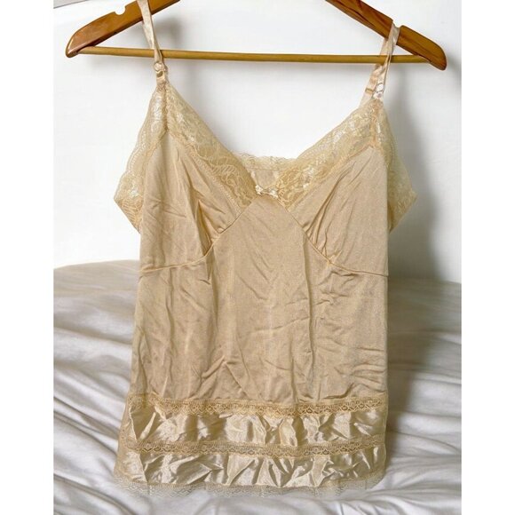 Adonna Womens Camisole Slip Lingerie Size 36 Beige Lace Accents Nylon - Picture 1 of 7